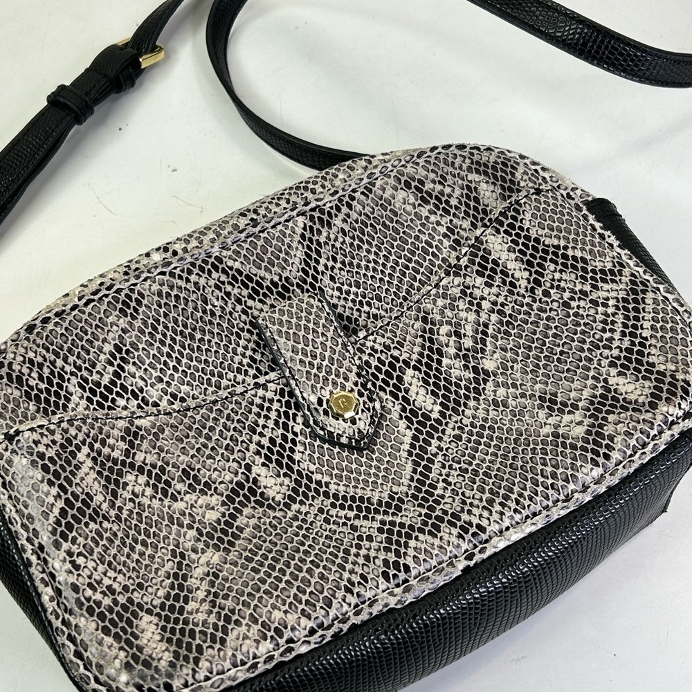 GILI Leather Snake Print Crossbody Camera Bag Black Gray Gold Hardware